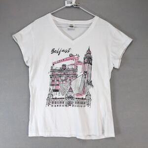 Traditional Craftwear Belfast Ireland V-Neck T-Shirt Women's XXL White Short Slv